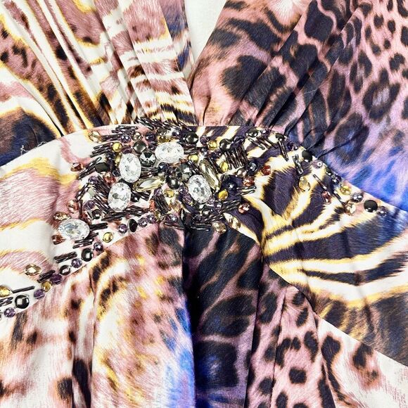 Vintage Alberto Makali Silk Mini Dress Size 6 Cape Jewel Embellished Y2K - Picture 5 of 7